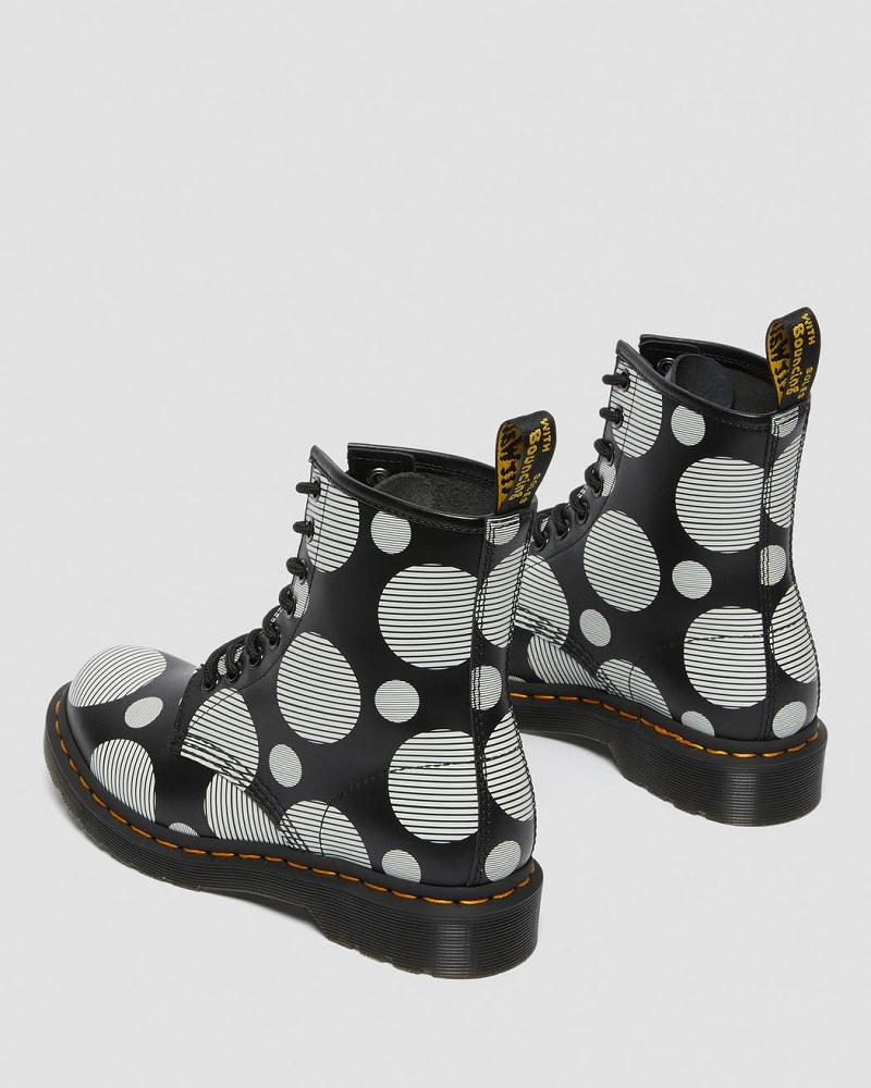 Women's Dr Martens 1460 Polka Dot Smooth Leather Lace Up Boots Black | AU 197BEX